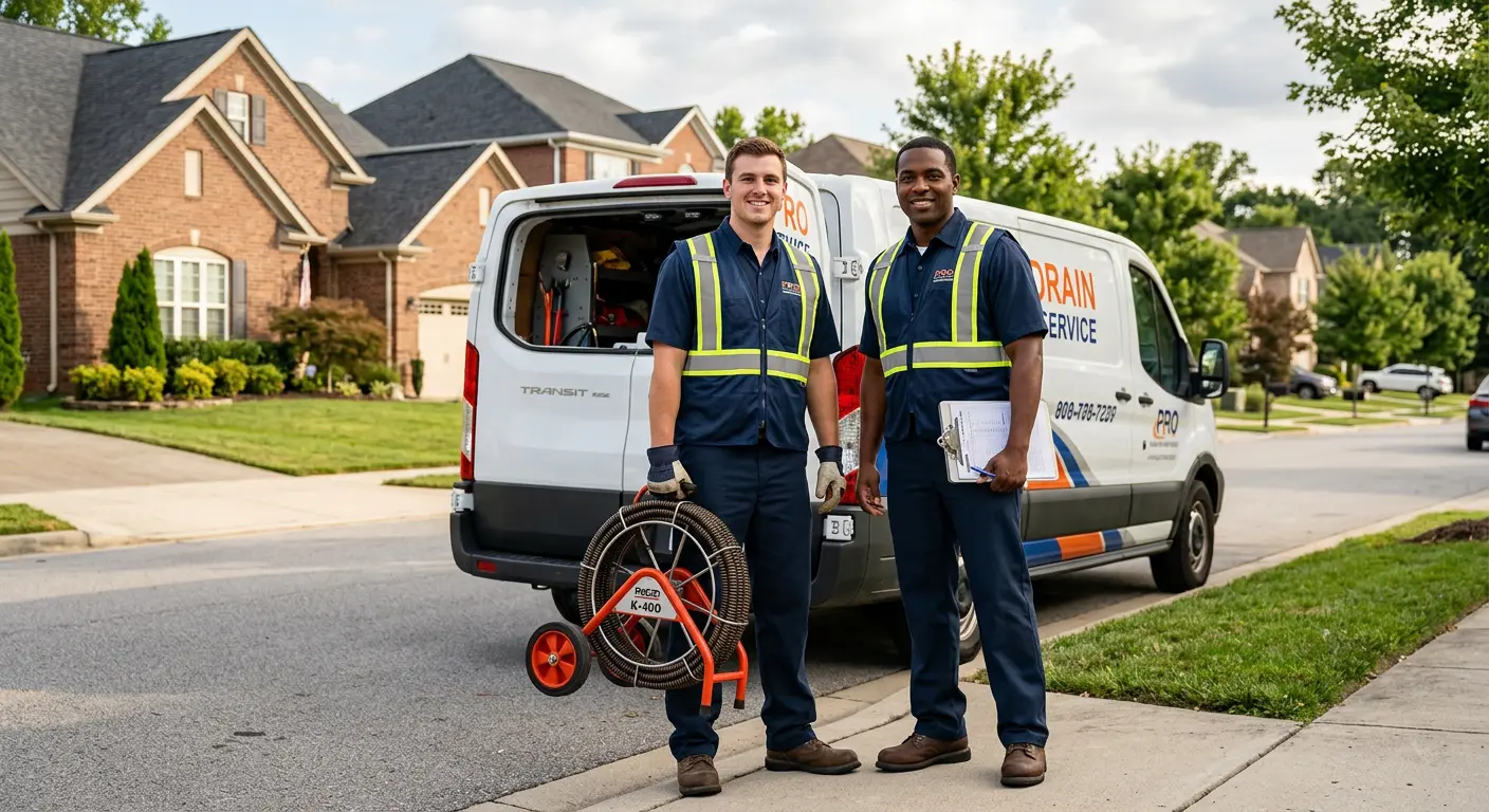 Sewer and drain service team with equipment ready for work in Shady Hollow